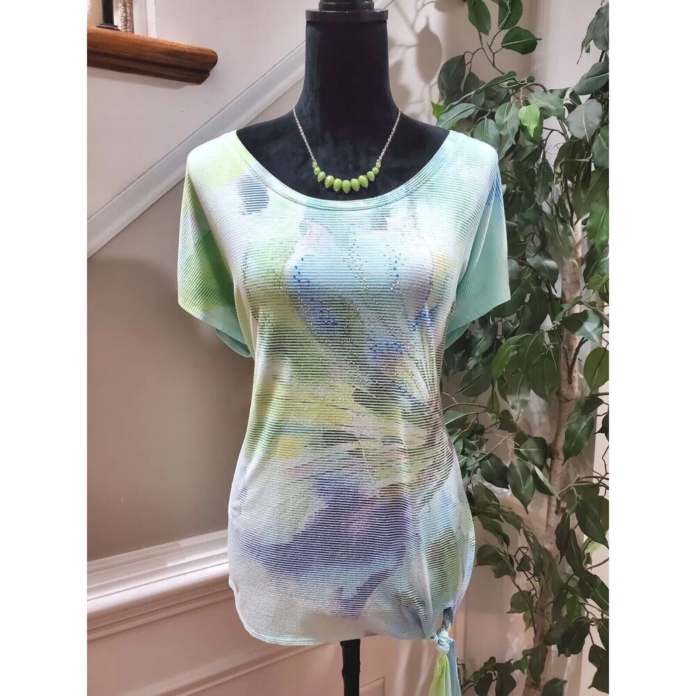 Zenergy Women's Multicolor Polyester Scoop Neck Short Sleeve Pullover Shirt 2 L